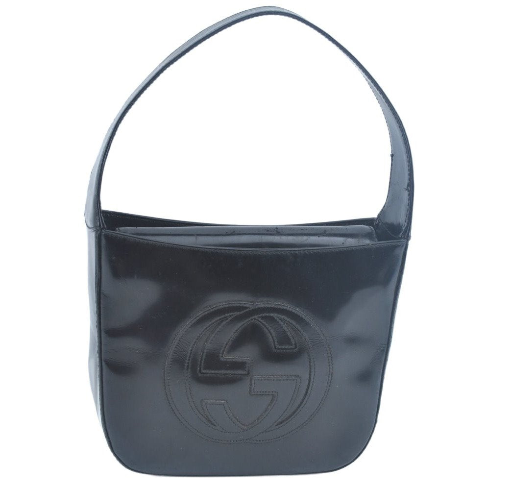 Authentic GUCCI Hand Bag Purse Enamel Black L0027