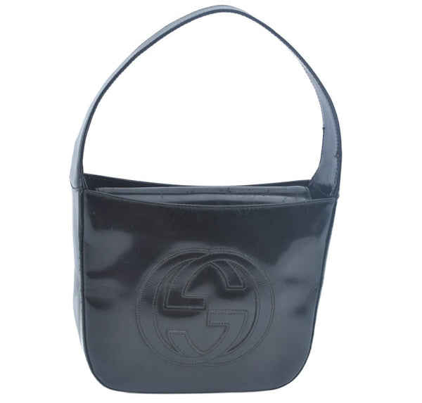 Authentic GUCCI Hand Bag Purse Enamel Black L0027