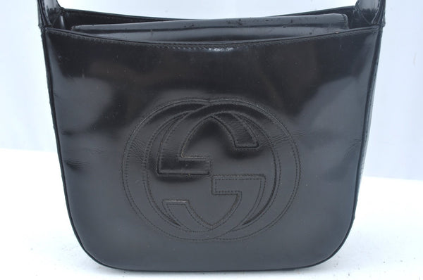 Authentic GUCCI Hand Bag Purse Enamel Black L0027