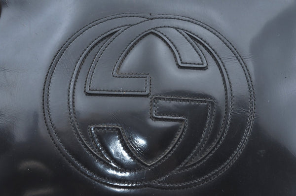 Authentic GUCCI Hand Bag Purse Enamel Black L0027