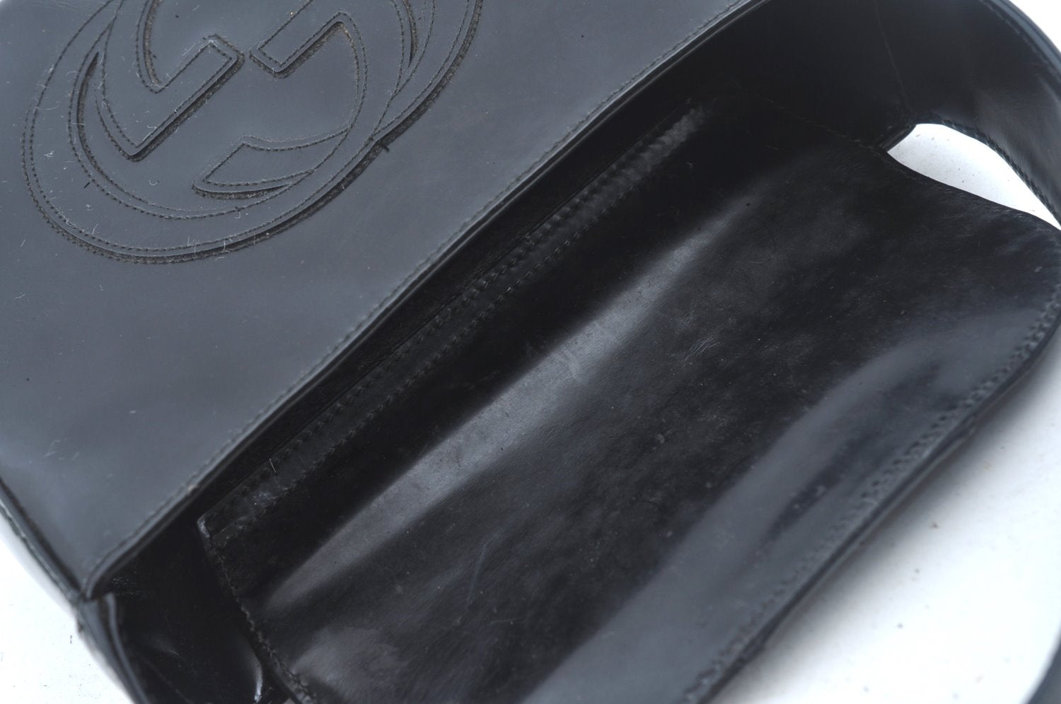 Authentic GUCCI Hand Bag Purse Enamel Black L0027