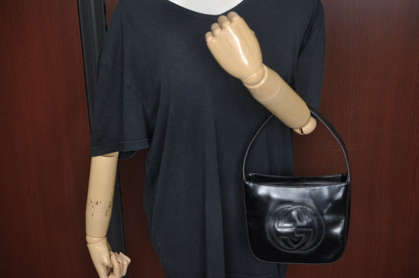 Authentic GUCCI Hand Bag Purse Enamel Black L0027