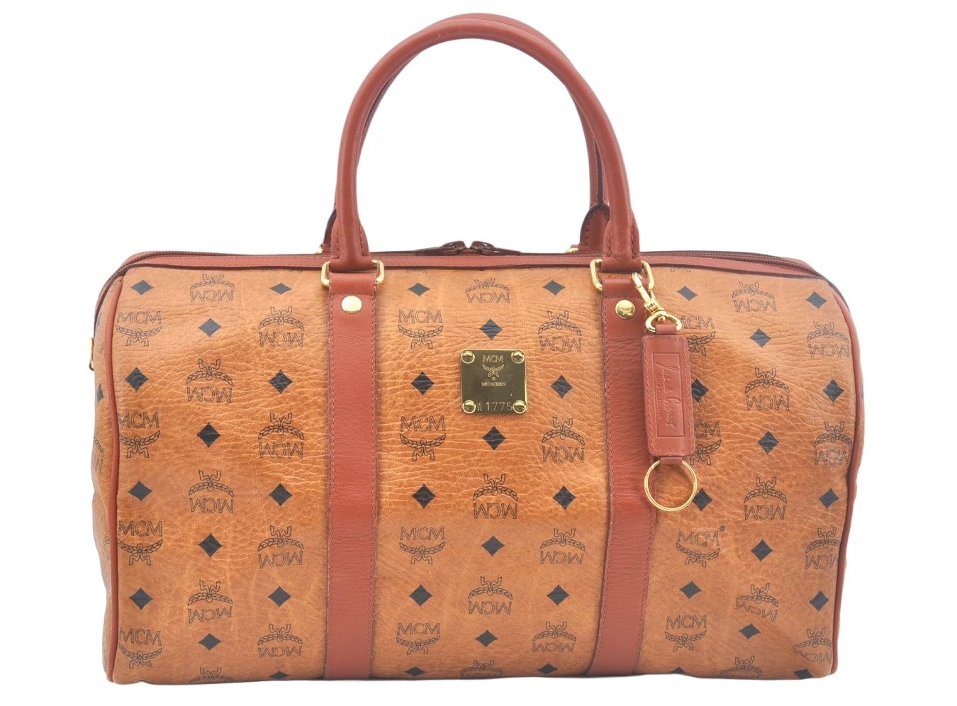 Authentic MCM Visetos Leather Vintage Travel Boston Bag Brown L0030