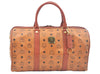 Authentic MCM Visetos Leather Vintage Travel Boston Bag Brown L0030