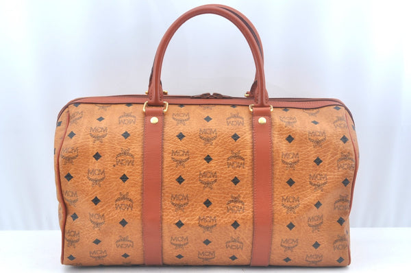 Authentic MCM Visetos Leather Vintage Travel Boston Bag Brown L0030