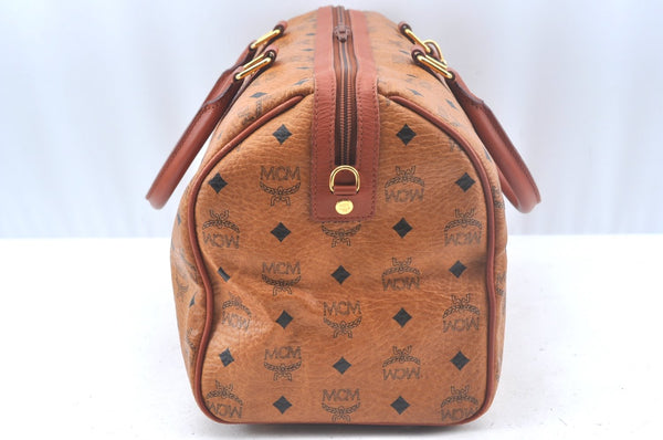 Authentic MCM Visetos Leather Vintage Travel Boston Bag Brown L0030