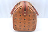 Authentic MCM Visetos Leather Vintage Travel Boston Bag Brown L0030
