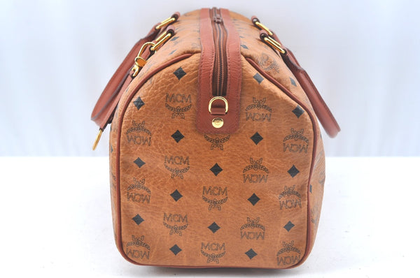 Authentic MCM Visetos Leather Vintage Travel Boston Bag Brown L0030