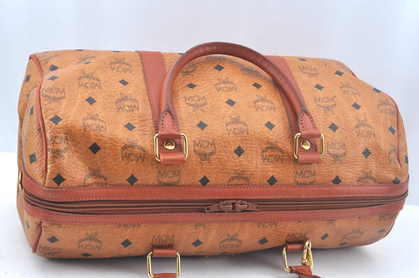 Authentic MCM Visetos Leather Vintage Travel Boston Bag Brown L0030
