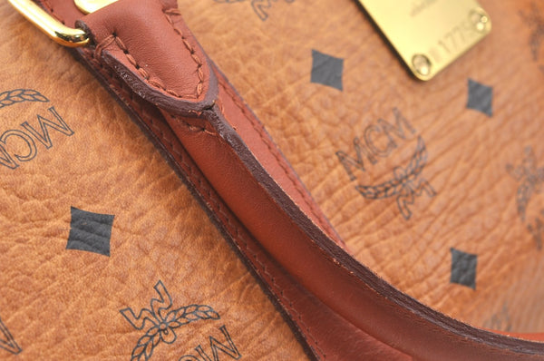 Authentic MCM Visetos Leather Vintage Travel Boston Bag Brown L0030