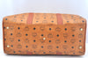 Authentic MCM Visetos Leather Vintage Travel Boston Bag Brown L0030