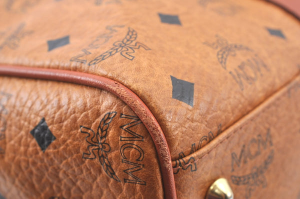 Authentic MCM Visetos Leather Vintage Travel Boston Bag Brown L0030