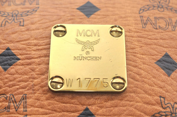 Authentic MCM Visetos Leather Vintage Travel Boston Bag Brown L0030