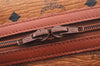 Authentic MCM Visetos Leather Vintage Travel Boston Bag Brown L0030