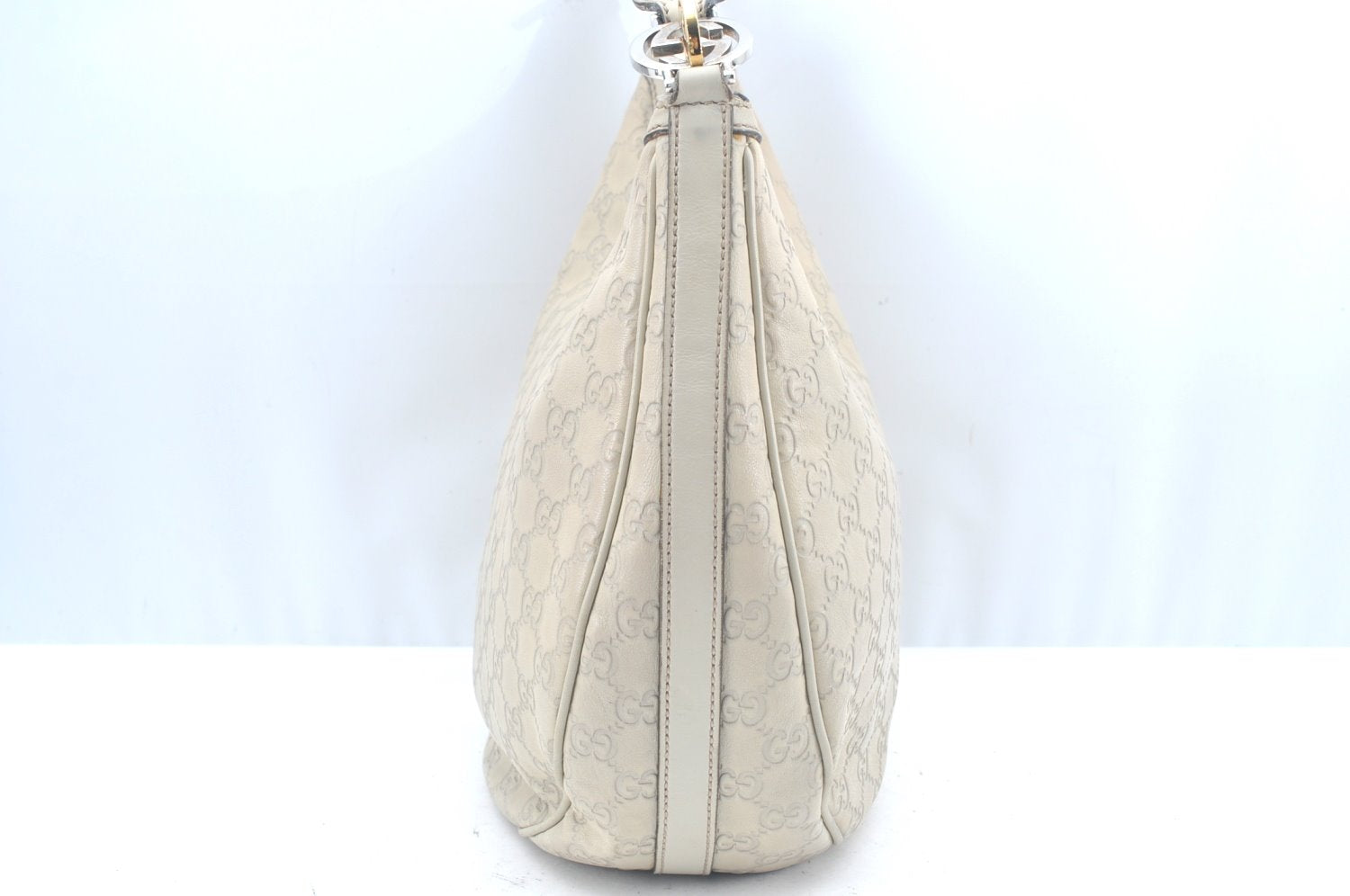 Authentic GUCCI Twins Guccissima GG Leather Shoulder Bag 232962 White L0035