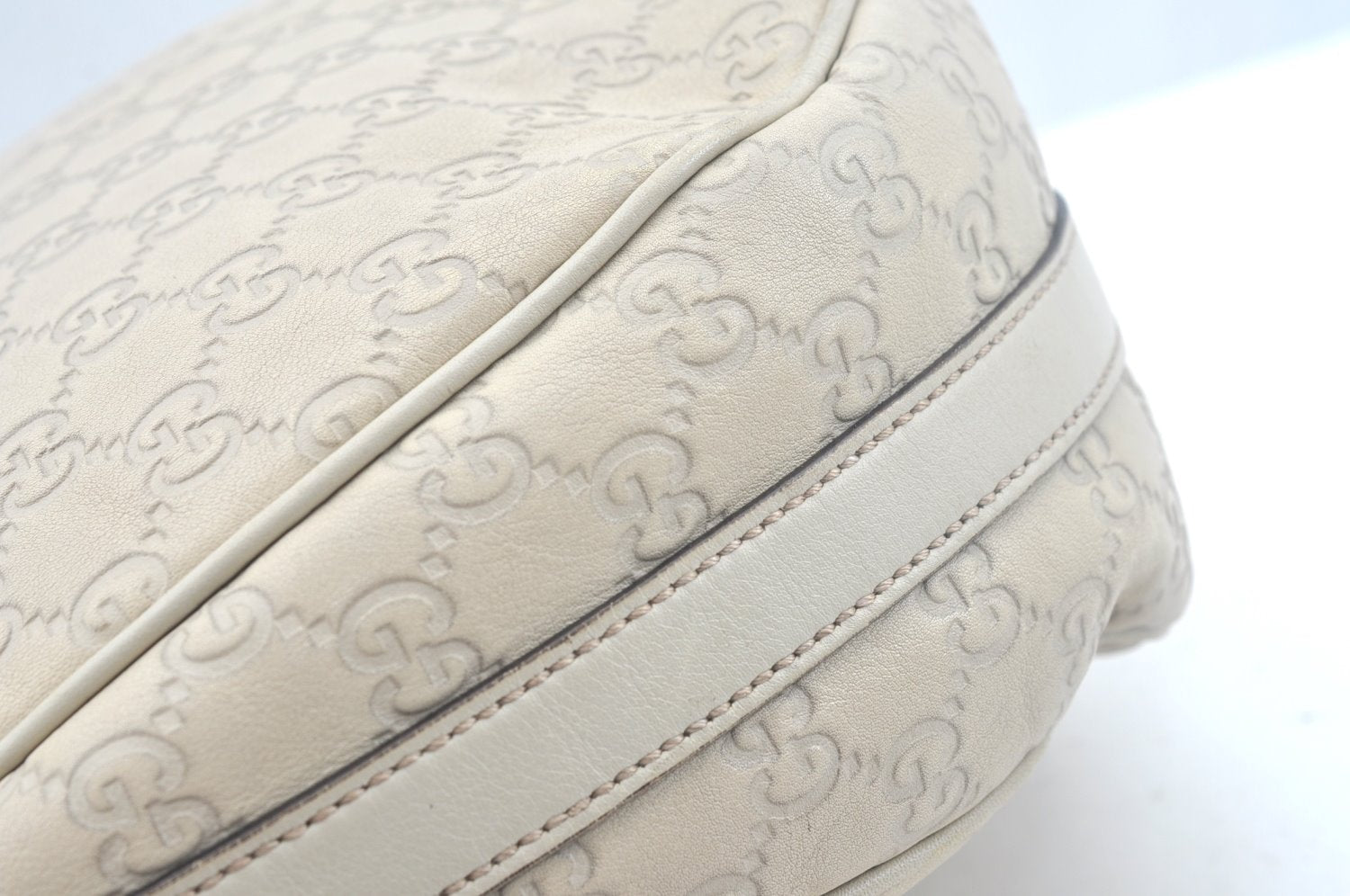 Authentic GUCCI Twins Guccissima GG Leather Shoulder Bag 232962 White L0035