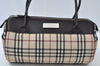 Authentic BURBERRY Vintage Check Hand Bag Canvas Leather Brown L0038