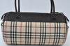 Authentic BURBERRY Vintage Check Hand Bag Canvas Leather Brown L0038