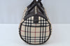 Authentic BURBERRY Vintage Check Hand Bag Canvas Leather Brown L0038