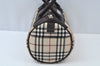 Authentic BURBERRY Vintage Check Hand Bag Canvas Leather Brown L0038
