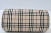 Authentic BURBERRY Vintage Check Hand Bag Canvas Leather Brown L0038