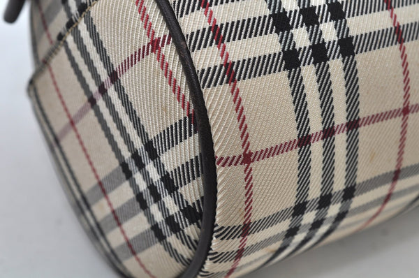 Authentic BURBERRY Vintage Check Hand Bag Canvas Leather Brown L0038