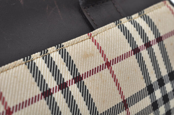 Authentic BURBERRY Vintage Check Hand Bag Canvas Leather Brown L0038