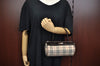 Authentic BURBERRY Vintage Check Hand Bag Canvas Leather Brown L0038