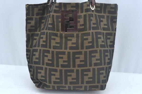 Authentic FENDI Zucca Shoulder Hand Tote Bag Canvas Purse Brown L0043