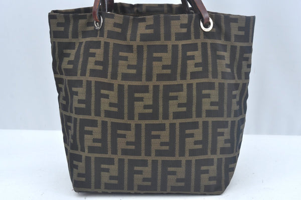 Authentic FENDI Zucca Shoulder Hand Tote Bag Canvas Purse Brown L0043