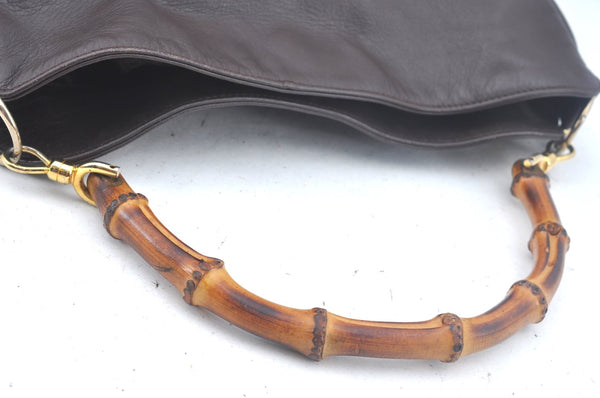 Authentic GUCCI Bamboo 2way Hand Shoulder Bag Leather Brown L0045