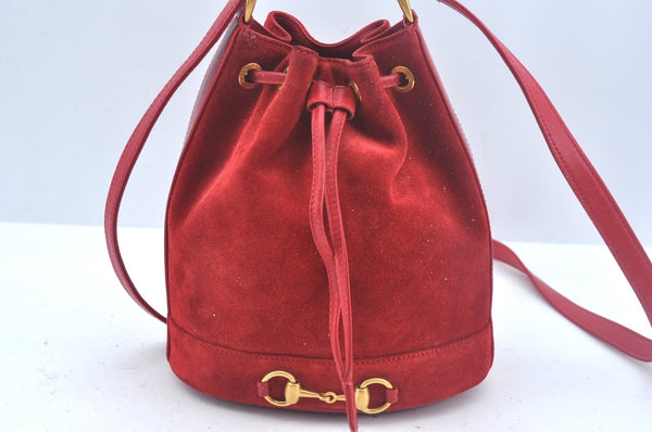 Authentic GUCCI Shoulder Cross Body Bag Suede Leather Red Junk L0046