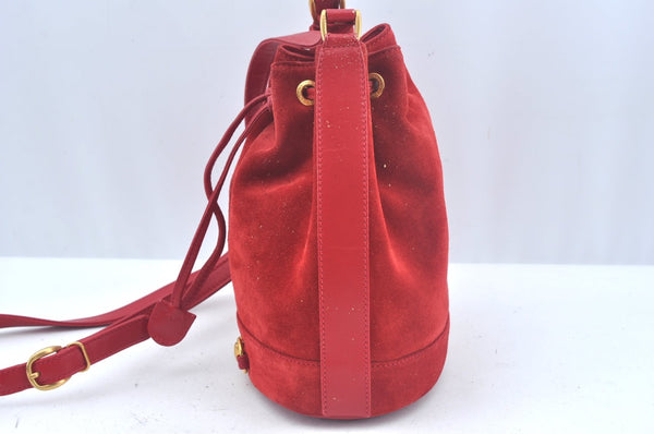 Authentic GUCCI Shoulder Cross Body Bag Suede Leather Red Junk L0046