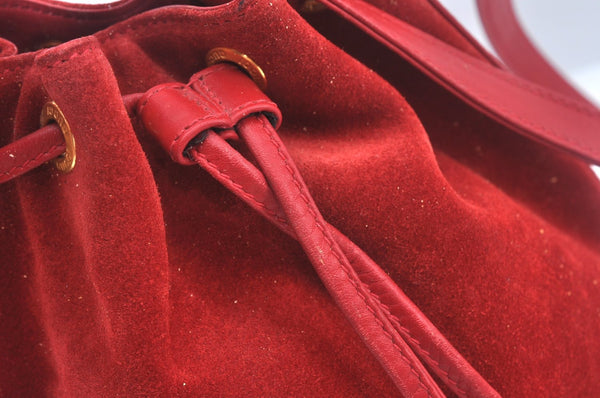Authentic GUCCI Shoulder Cross Body Bag Suede Leather Red Junk L0046