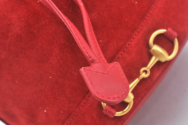Authentic GUCCI Shoulder Cross Body Bag Suede Leather Red Junk L0046