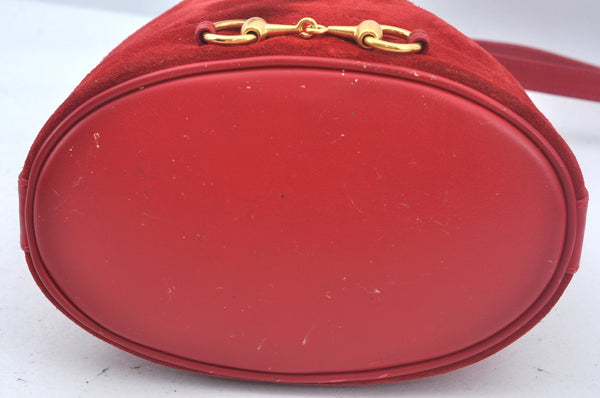 Authentic GUCCI Shoulder Cross Body Bag Suede Leather Red Junk L0046