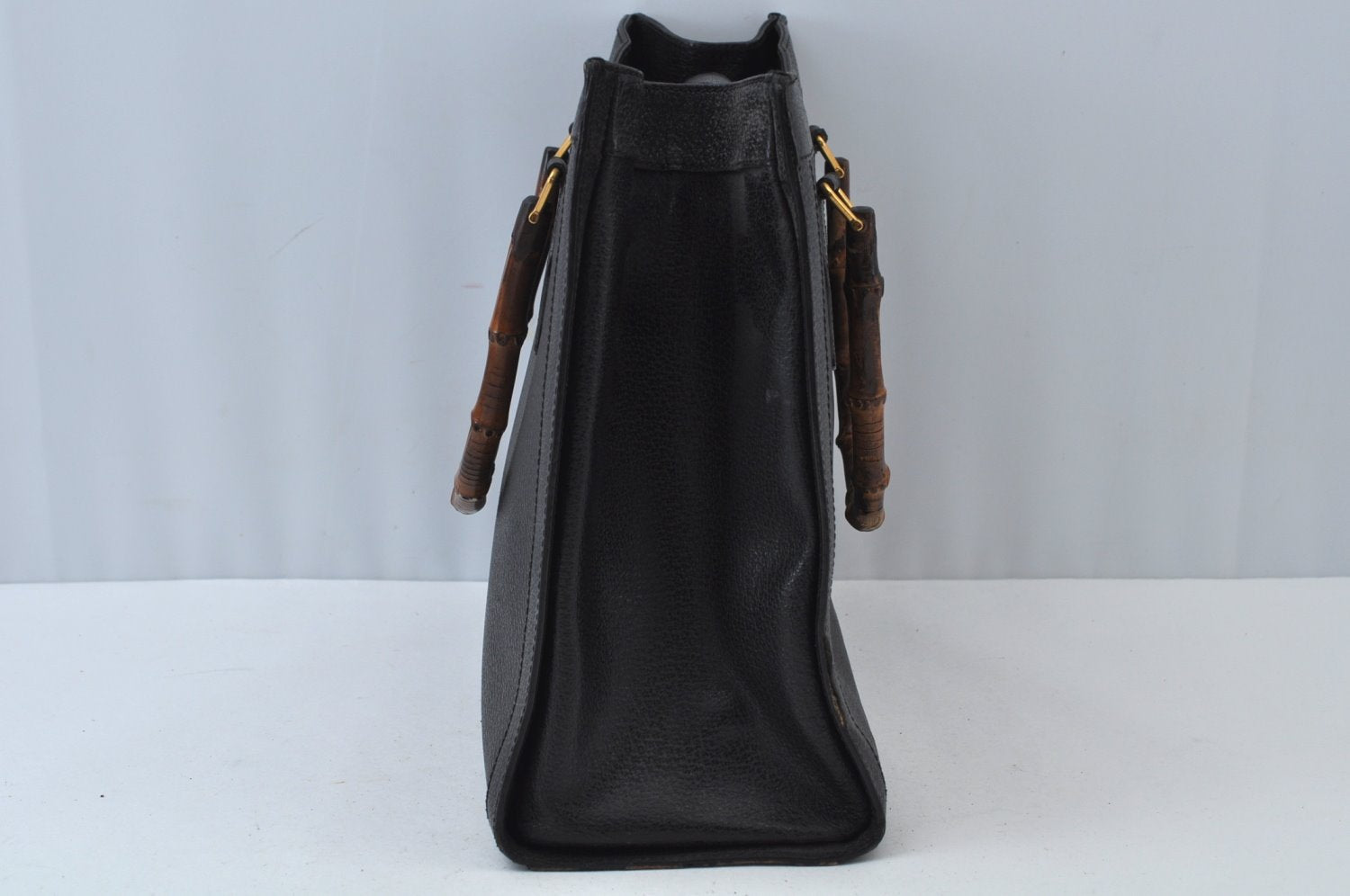 Authentic GUCCI Bamboo Vintage Hand Bag Leather Black Junk L0047
