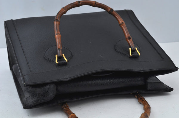 Authentic GUCCI Bamboo Vintage Hand Bag Leather Black Junk L0047