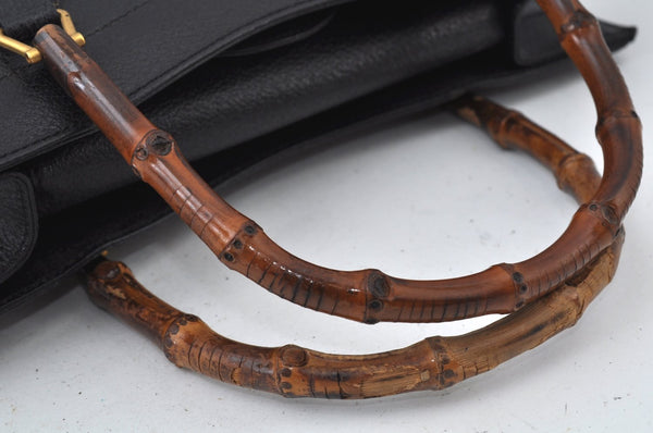 Authentic GUCCI Bamboo Vintage Hand Bag Leather Black Junk L0047