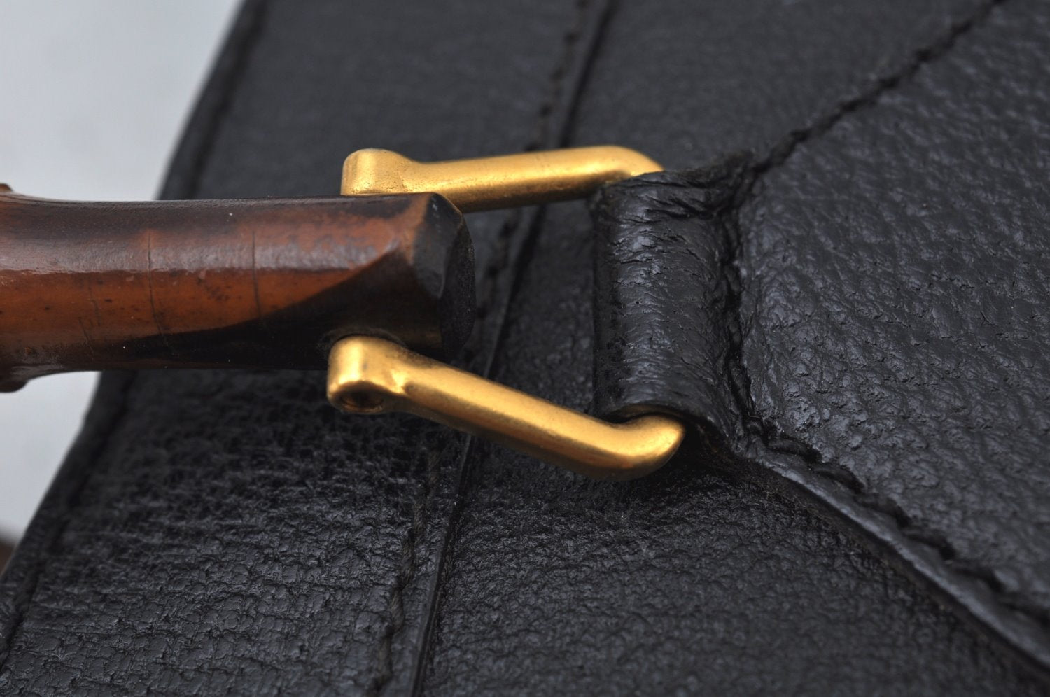 Authentic GUCCI Bamboo Vintage Hand Bag Leather Black Junk L0047