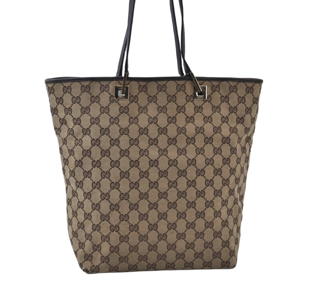 Authentic GUCCI Shoulder Bag GG Canvas Leather 0021098 Brown L0048