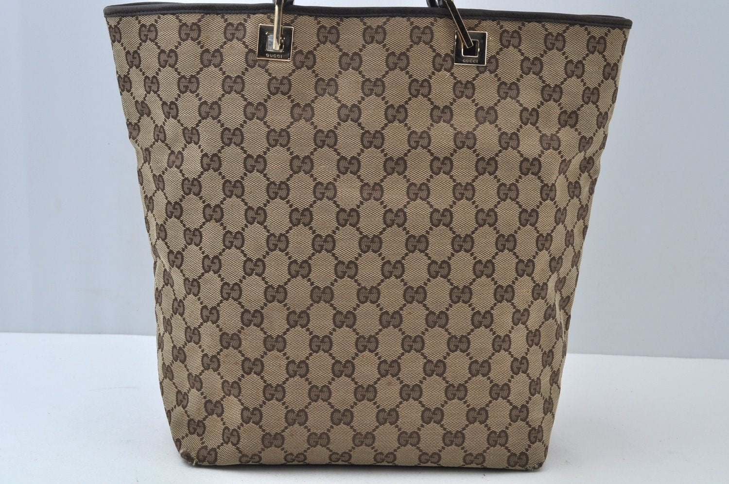 Authentic GUCCI Shoulder Bag GG Canvas Leather 0021098 Brown L0048