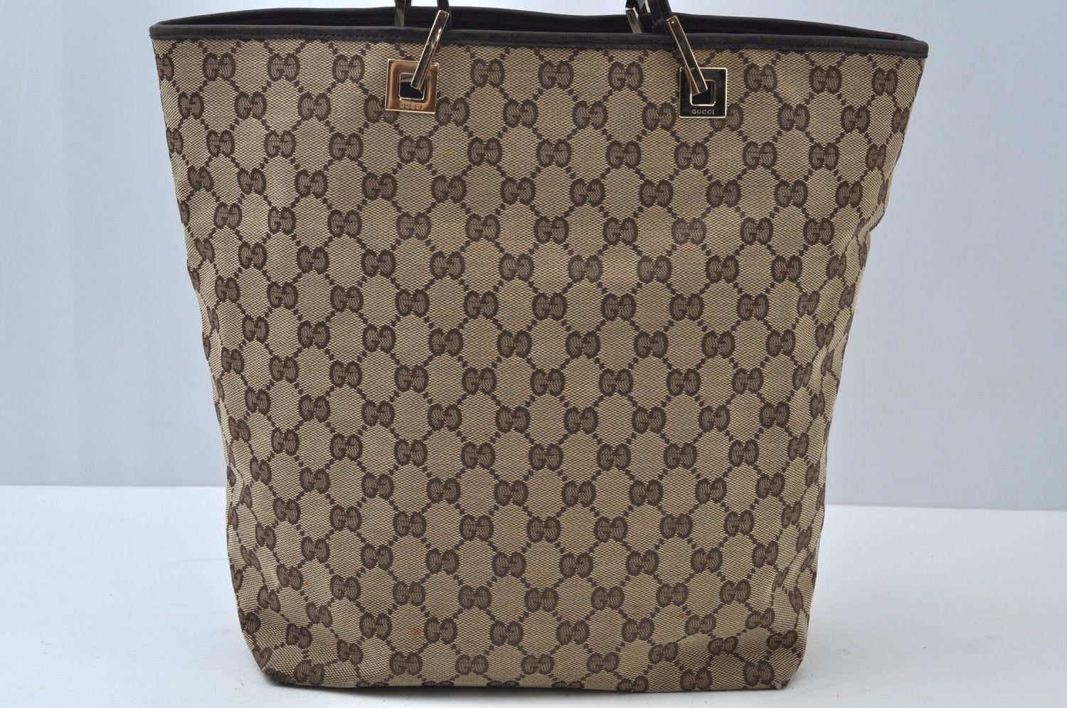 Authentic GUCCI Shoulder Bag GG Canvas Leather 0021098 Brown L0048