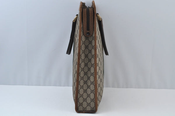 Authentic GUCCI Web Sherry Line Hand Tote Bag GG PVC Leather Brown L0049