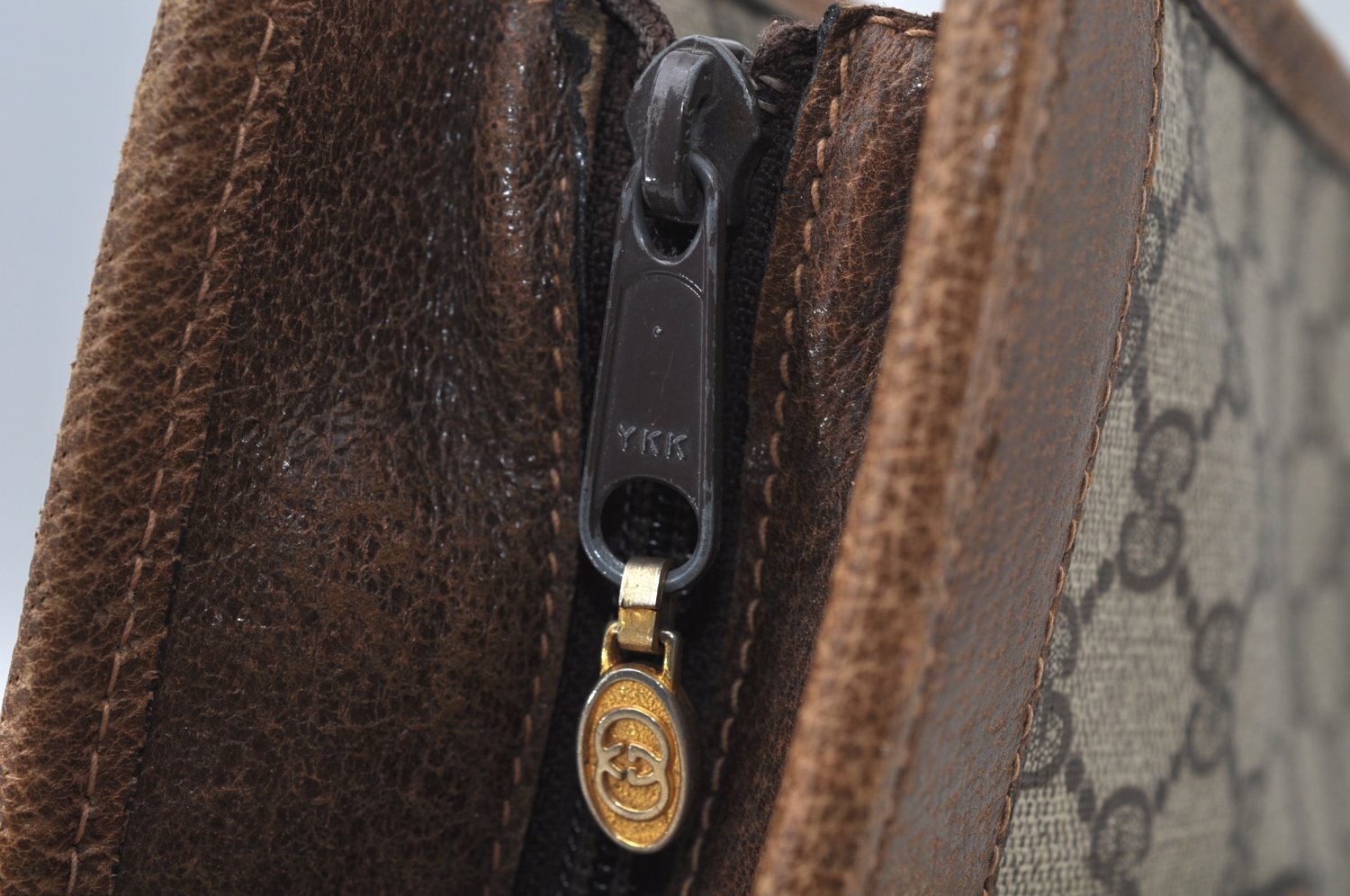 Authentic GUCCI Web Sherry Line Hand Tote Bag GG PVC Leather Brown L0049