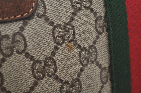 Authentic GUCCI Web Sherry Line Hand Tote Bag GG PVC Leather Brown L0049