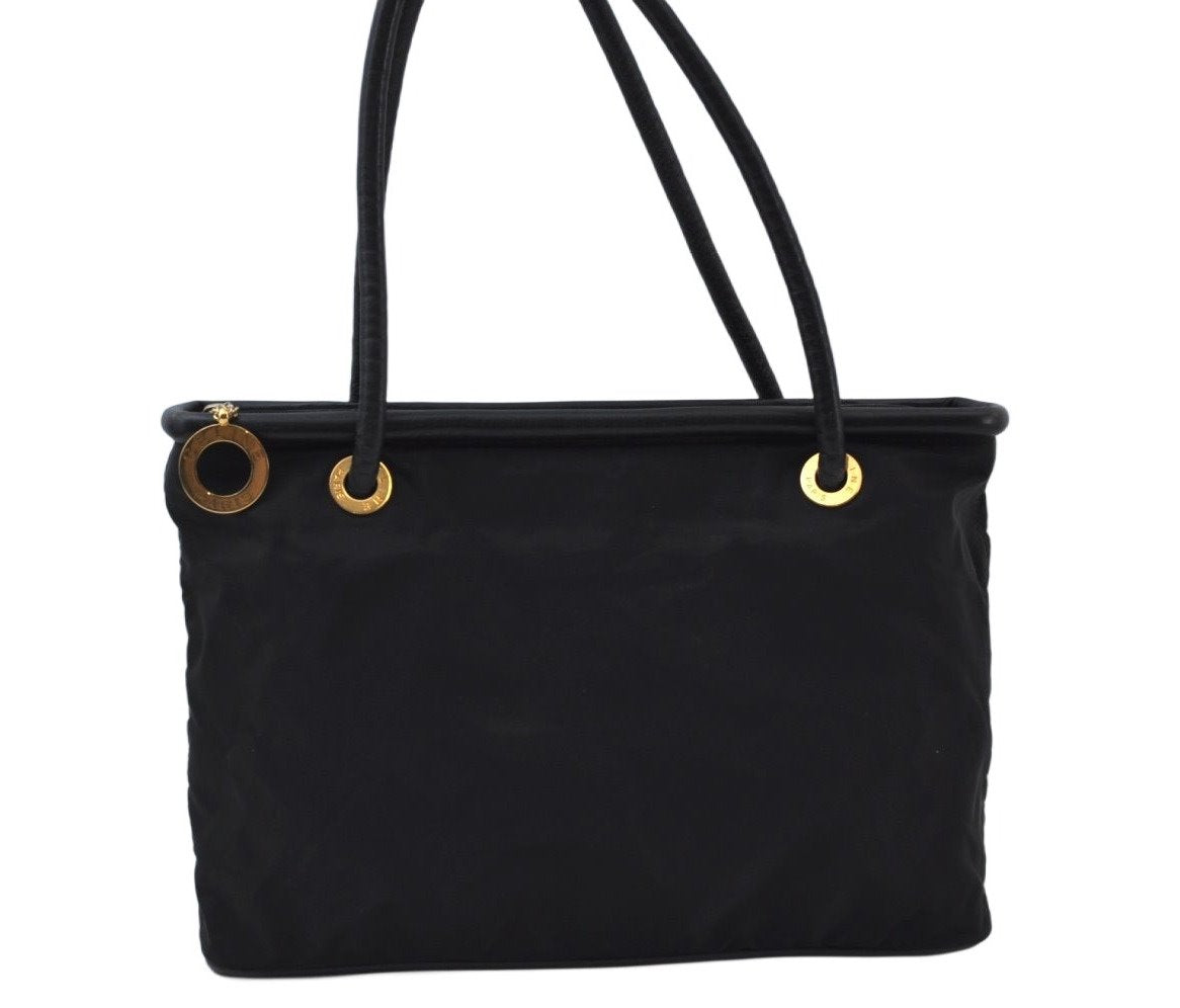 Authentic CELINE Shoulder Tote Bag Nylon Leather Black L0050