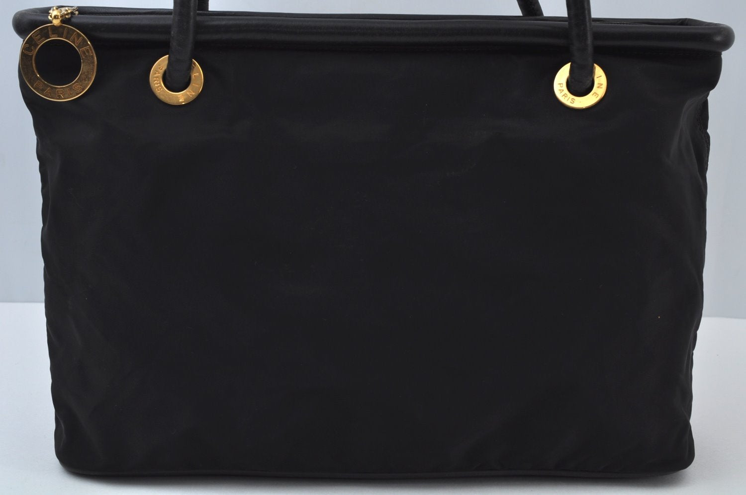 Authentic CELINE Shoulder Tote Bag Nylon Leather Black L0050