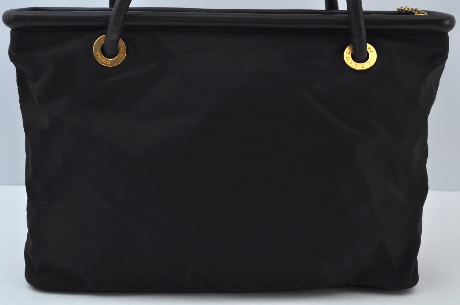 Authentic CELINE Shoulder Tote Bag Nylon Leather Black L0050