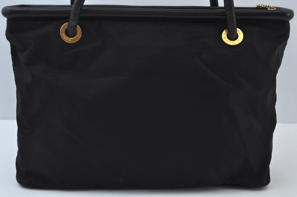 Authentic CELINE Shoulder Tote Bag Nylon Leather Black L0050